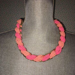 TANJORE India Women's Statement Pink COLOR Leather TWISTED BEAD NECKLACE NIB